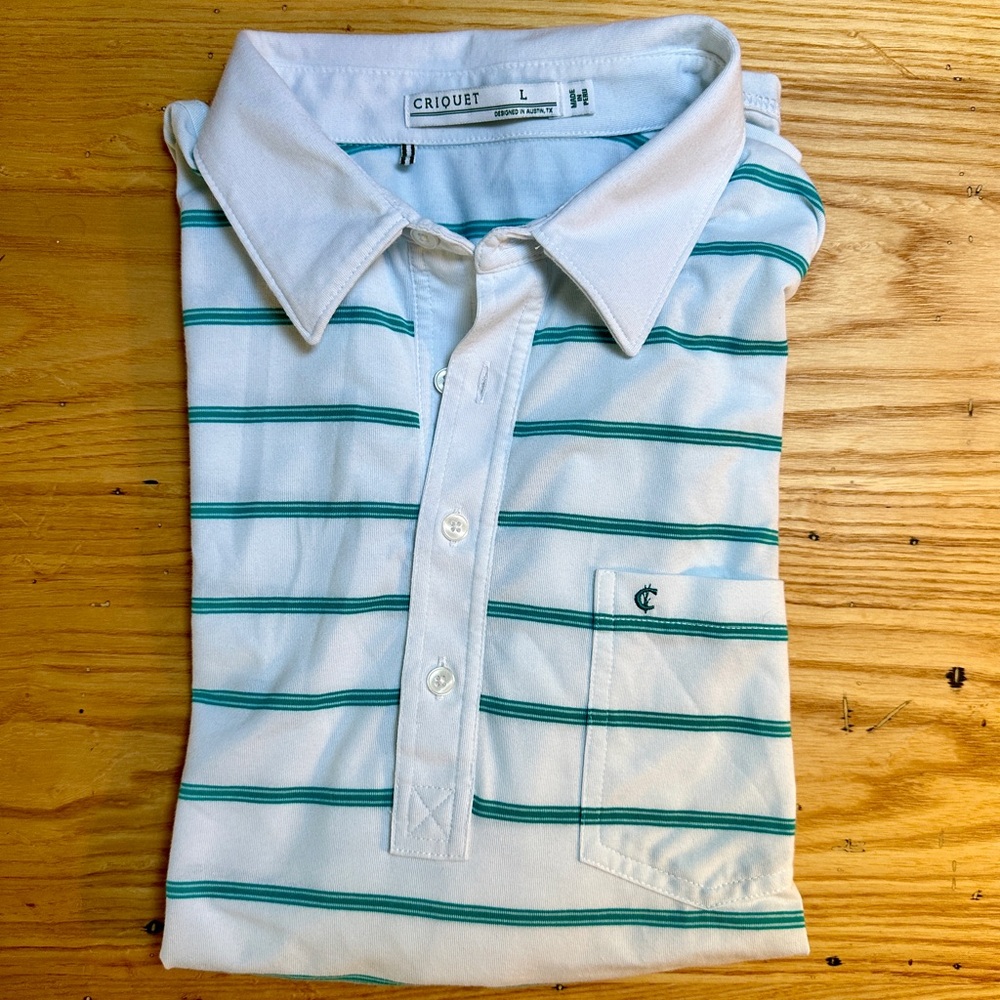Criquet - Players Shirt - White/Green Stripes - Large